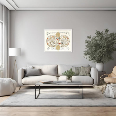 Posterizer 1 pcs-1675 double hemisphere celestial chart by Louis Vlasbloem-Astrology & Zodiac Art-décor for living room, bedroom- UNFRAMED Wall Ar...