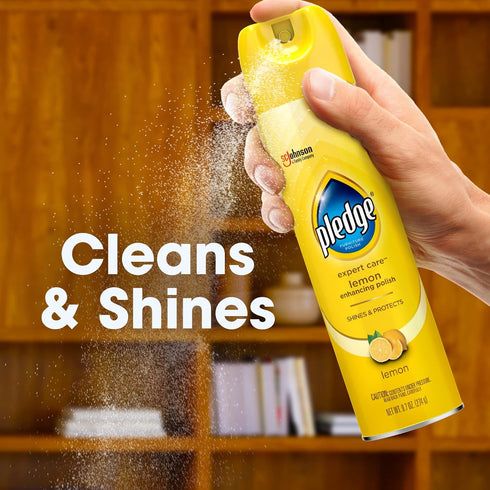 Pledge Expert Care Wood Polish Spray, Shines and Protects, Removes Fingerprints, Lemon, 9.7 oz (Pack of 3)...