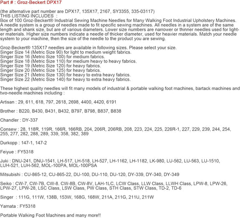 GROZ-BECKERT Needle in CKPSMS Clear Plastic Box- 100 Groz-Beckert 135X17 DPX17 SY3355 for Industrial Walking Foot Machine Needles (20/125)...