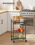 SONGMICS 3-Tier Metal Rolling Cart on Wheels with Baskets, Lockable Utility Trolley with Handles for Kitchen Bathroom Closet, Storage with Removab...