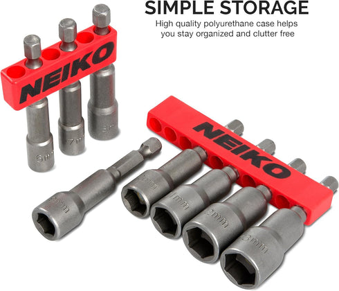 NEIKO 10065A 1/4” Hex Shank Magnetic Power Impact Nut Driver Set |8 Piece Tool Set | Professional Grade Socket Nut Setters| Metric | Sizes 6 to 13...