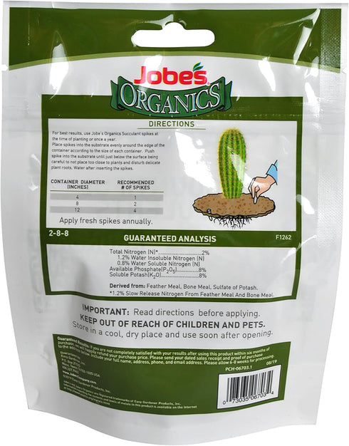 Jobe's Organics Succulent Fertilizer Spikes, Easy Plant Care for Succulent, Cactus, and Aloe Vera Plants, 12 Count...