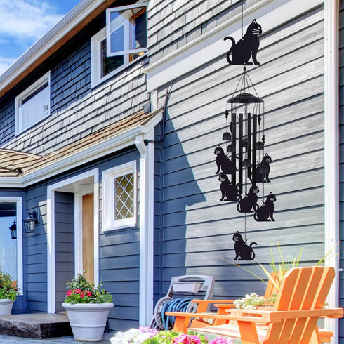 Cat Wind Chimes for Home, Patio, Backyard, Garden Cat Decor, Cats Wind Catcher, Indoor 7 Cats Wind Bells, Outside Mobile Black Cat Wind Chime Fest...