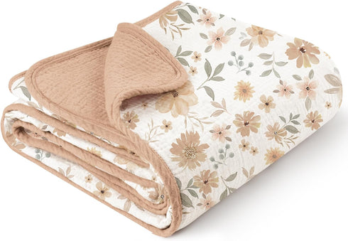 Konssy Muslin Baby Blankets for Girls, 100% Cotton Crib Blanket for Baby Infant Toddler, Super Soft and Lightweight Nursery Blankets 40"x36" (Flor...
