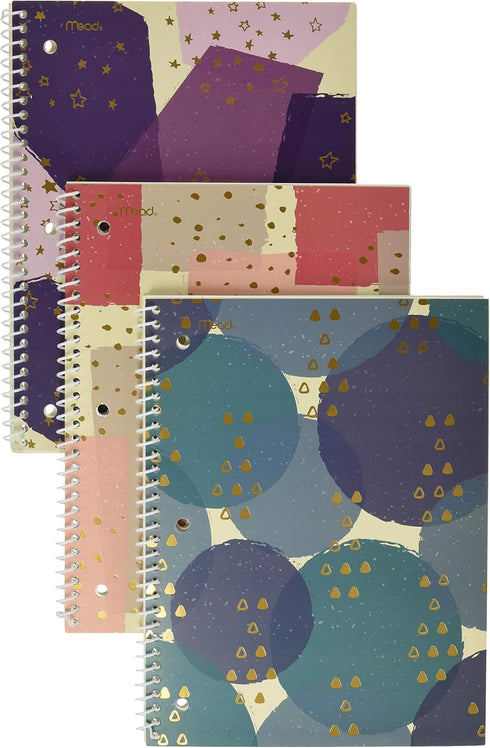 Mead Spiral Notebooks, 1 Subject, College Ruled Paper, 70 Sheets, 10-1/2" x 7-1/2", Shape It Up, Design May Vary, 3 Pack (38191)...
