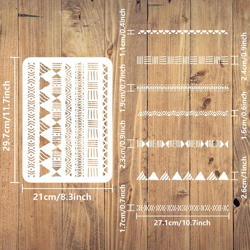 FINGERINSPIRE Mudcloth Elements Pattern Stencil 8.3x11.7inch Tribal Borders Drawing Template African Boho Floral Frame Stencils for Painting on Wo...