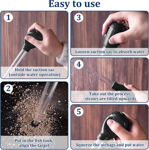 Fish Tank Cleaning Waste Remover, 30ml Dropper Pipette for Aquarium Cleaning Tools, Manual Fish Tank Cleaner Water Changer, Black Fish Tank Rock C...