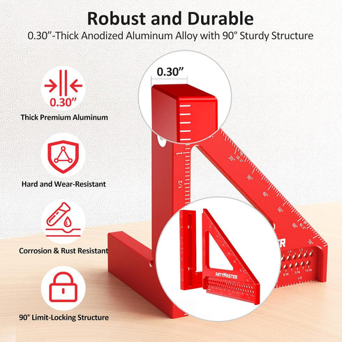 3.8?Mini 3D Multi-Angle Measuring Square Ruler, WT102A High Precision Hole Scribing Woodworking Tools, 0-90° Aluminum Alloy Carpenter Square Wood ...