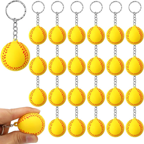 24 Pack Softball Keychain Mini Foam Softball Keychain Softball Stress Ball Keychains Softball Gifts for Girls Boys Kids Party Favors Party Bag Gif...