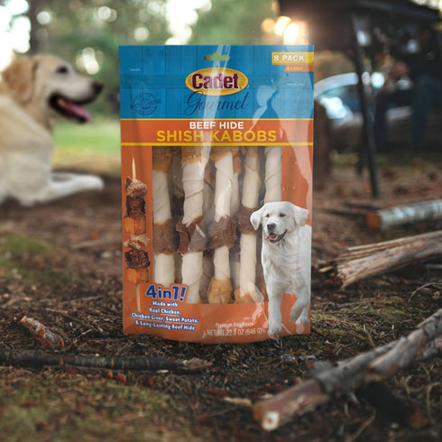 Cadet Gourmet Shish Kabob Dog Treats for Large Dogs, Healthy & Natural Chicken & Sweet Potato Chew Sticks, Beef Hide, Extra Large 10 Inch, 4 Count...