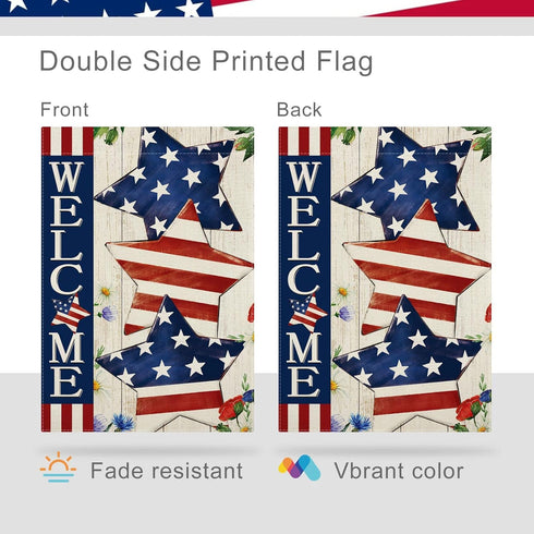 4th of July Garden Flag Welcome Stars Patriotic Striped Independence Day Flag Vertical Double Sided Patriotic Memorial Day American Veteran Holida...