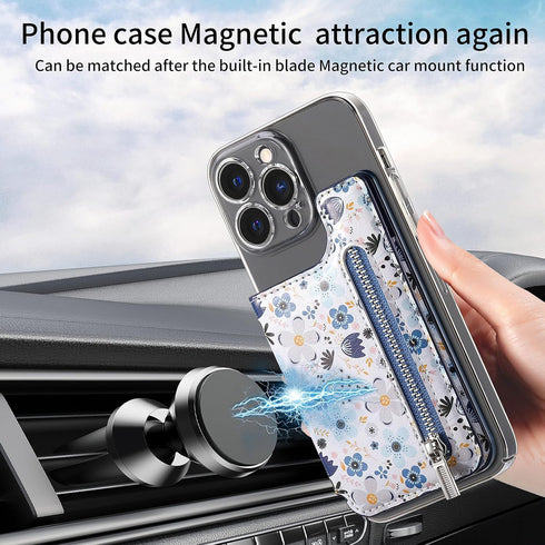 Stick on Wallet for Phone Case, Credit Adhesive Card Holder for Back of Phone Cases Flip Leather Zipper Flower Wallet Sleeve Compatible with iPhon...