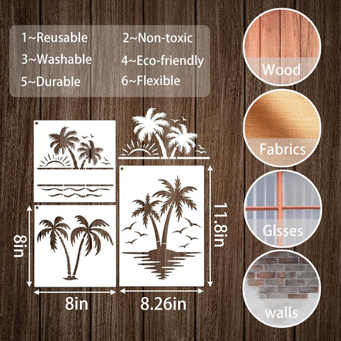 Palm Trees Stencils Template Reusable Beach Stencils for Painting on Wood Craft Canvas Walls Decorations DIY Projects Nature Summer Theme Stencils...