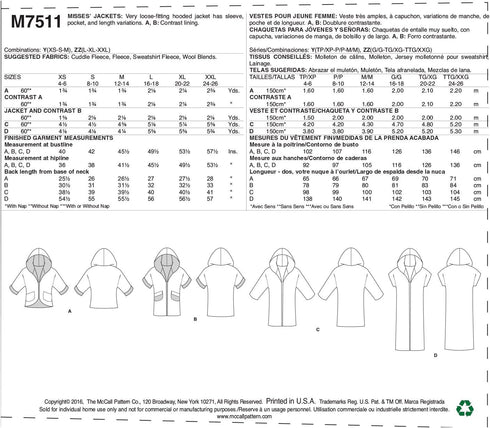 McCall Patterns Open-Front Jackets With Shawl Collar And Hood...