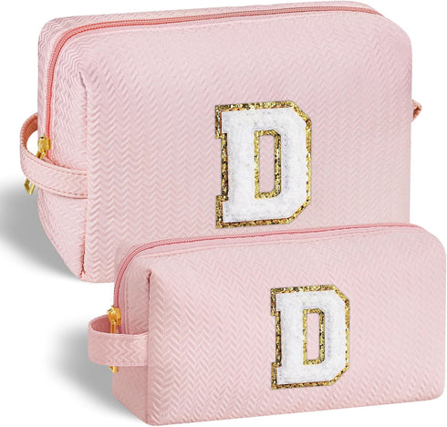 Birthday Gifts for Women Her, Initial D Travel Cute Makeup Bag Large Capacity Make Up Bag Cosmetic Bag for Women Toiletry Bag Skincare For Teens P...