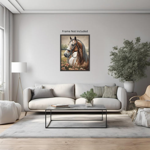 Posterizer 1 pcs- Beautiful brown horse in the middle of a flower garden-Art for Animal Lovers-Floral Botanical Art- Gift for Men Women Teens-Liv...