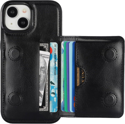 KIHUWEY Compatible with iPhone 15 Wallet Case Credit Card Holder, Premium Leather Kickstand Flip Hidden Magnetic Clasp Durable Shockproof Protecti...