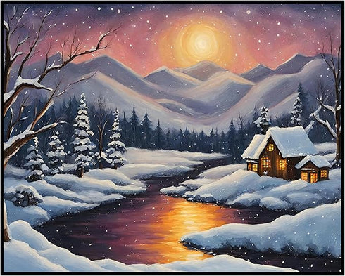 Posterizer 1 pcs- quaint old village-building in nature-night sky 16-Landscape & Nature Art-Floral Botanical Art- Decor for Home & Office- unframe...