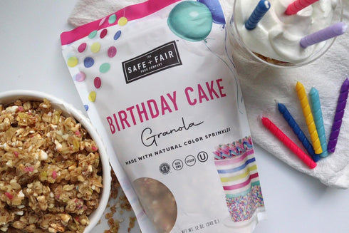 Safe + Fair Birthday Cake Granola - Gluten-Free, Dairy Free and Vegan Breakfast, Snack or Dessert - Free From Top 9 Allergens, Trans Fat and Artif...