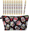 12 Pcs Sugar Skull Pens with Pencil Case Ballpoint Pens Retractable Click Ball Pens Sugar Skull Gifts Skull Pouch with Zipper for Cinco de Mayo Ch...