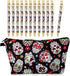12 Pcs Sugar Skull Pens with Pencil Case Ballpoint Pens Retractable Click Ball Pens Sugar Skull Gifts Skull Pouch with Zipper for Cinco de Mayo Ch...