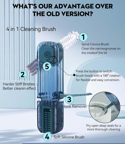 4 in 1 Bottle Gap Cleaning Brush - 2 PCS Multifunctional Cup Lid Cleaning Tools, Mutipurpose Tiny Silicone Cup Holder Cleaner Nipple Cleaning Brus...
