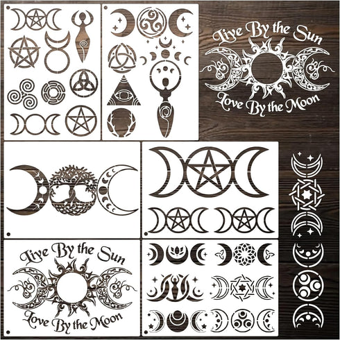 Moon Stencils for Painting on Wood, Boho Moon Stencils for Crafts Reusable Wood Burning Drawing Art Paint Stencils and Patterns for Wall Cake Cook...