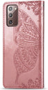 ZYZX Samsung Galaxy Note 20 Ultra Wallet Case, Rhinestone Rose Gold, Butterfly Flower Design, PU Leather, Flip Case with Card Slots, Magnetic Buck...