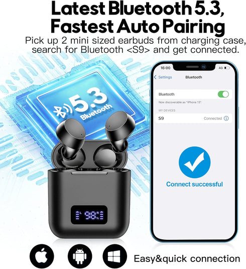 kurdene Wireless Earbuds, Mini Bluetooth Call Noise Canceling Headphones with Mic 40H Playtime Deep Bass Stereo in-Ear Earbud Lightweight IPX5 Wat...