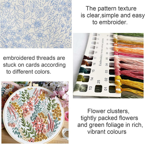 Silentsea Flower Embroidery Kit, Including 4 Sets of Patterned Embroidery Cloth, 2 Rings, Needles,Embroidery Thread, Instructions and Other Tools,...