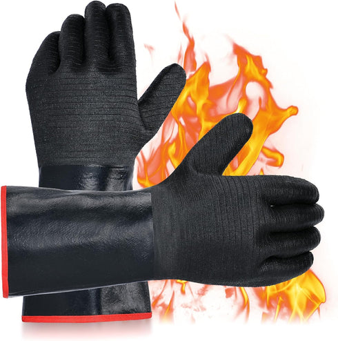 14 inch Barbecue Gloves, 932°F Extreme Heat Resistant Gloves, Firewoof/Waterproof Gloves with overlong Sleeve, for Baking/Oven/Cooking/Pit/Barbecu...