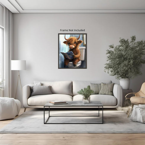 Posterizer 1 pcs-funny cute highland cow reading on toilet 3-Bathroom Restroom Art-Art for Animal Lovers-Decor for Home & Office- unframed wall ar...