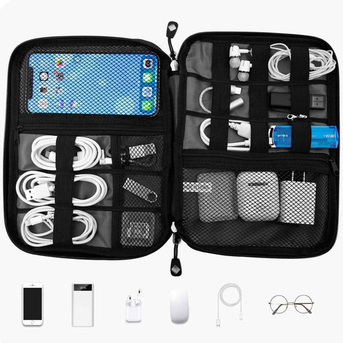Travel Cable Organizer Bag Waterproof Portable Electronic Accessories Organizer for USB Cable Cord Phone Charger Headset Wire SD Card with 5pcs Ca...