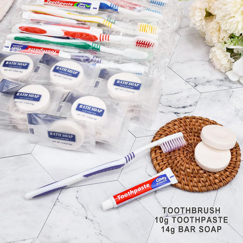 10 Set Disposable Toothbrushes with Toothpaste and Soap Individually Wrapped, 10 pcs Toothbrushes, 5 Colors with 10pcs Bar Soap(0.5 oz)...