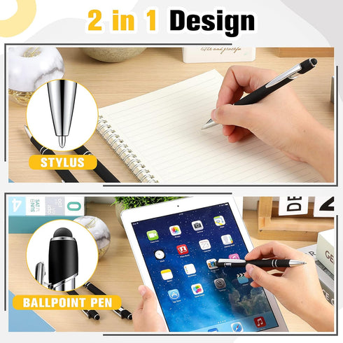 Zonon 38 Pieces Rubberized Ballpoint Pen with Stylus Tip Stylish Metal Pen Capactive Styli Pen with Soft Rubberized Grip, Black Ink Pen for Most D...