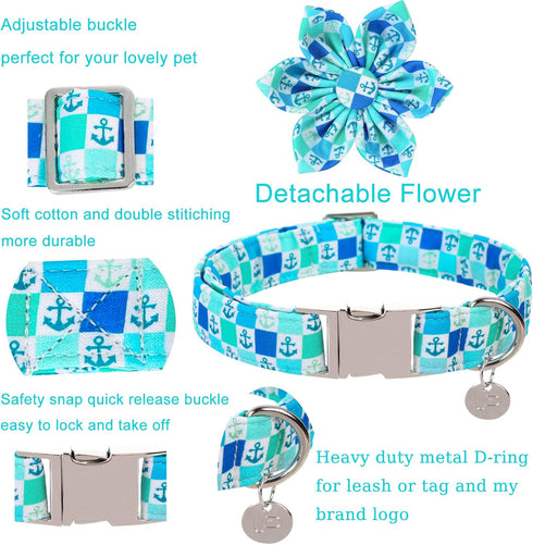 Dog Collar with Flower, Comfortable Cotton Summer Dog Flower Collar, Durable Metal Buckle Cute Pet Collar for Large Girl Boy Dog, L, Neck 16-24in...