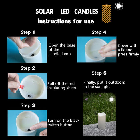Solar Candles Outdoor Waterproof, 3" x 4.5" Ivory White Flameless Candles, Dusk to Dawn Light Sensor, LED Rechargeable Pillar Solar Candles for Ou...