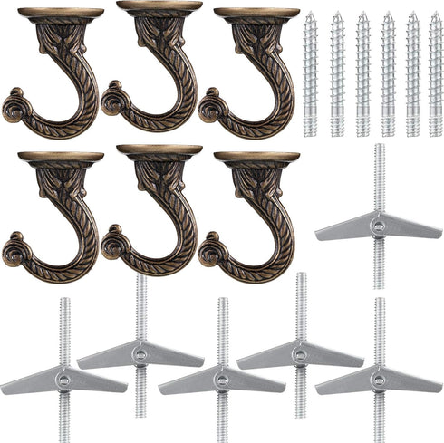 Hotop 6 Pieces Swag Ceiling Hooks Heavy Duty Swag Hanging Plants Toggle Hooks Chandeliers Wind Chimes Ornament Basket Hanger for Ceiling Installat...
