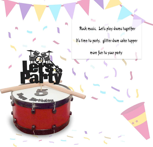 Let's Party Drums Cake Topper for Music Birthday Rock and Roll 80's Themed Party Decorations...