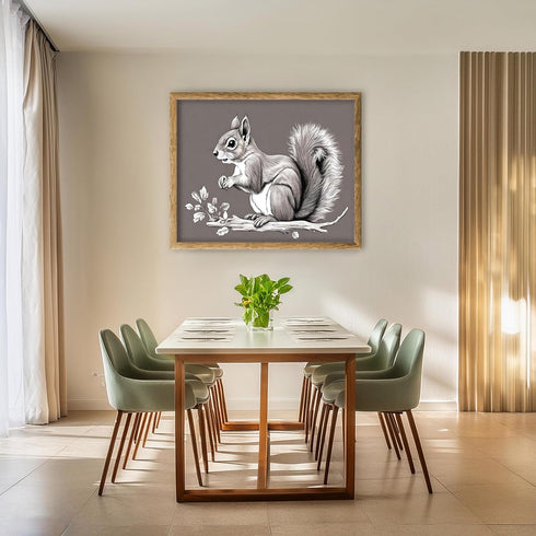 Posterizer 1 pcs- black and white print of a squirrel on a twig-Art for Animal Lovers- Gift for Men Women Entrepreneur Teens-Decor for Home & Offi...