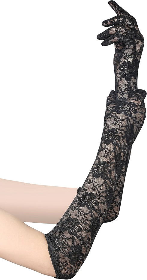 BABEYOND Lace Gloves for Women – Long Floral Wedding Gloves for Bride Satin Gloves Elbow Length Flapper Accessories...