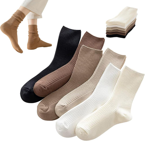 Womens Cute Crew Socks Casual Athletic Aesthetic Socks Neutral Cotton Socks for Women...