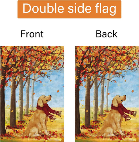 Louise Maelys Fall Welcome Garden Flag 12x18 Double Sided, Small Burlap Autumn Golden Retriever Dog Garden Flag Maple Leaves Fall Thanksgiving Out...