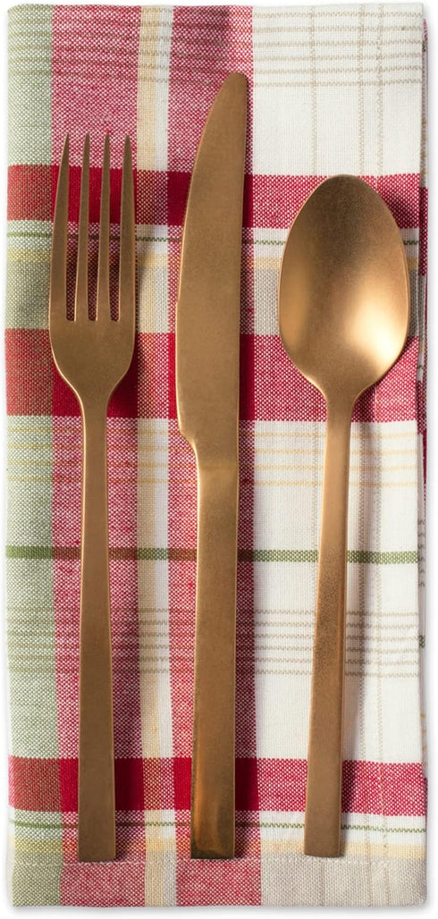 DII Orchard Plaid Collection Linen Tabletop Essentials, Napkin Set, 20x20, Taupe/Red, 6 Piece...