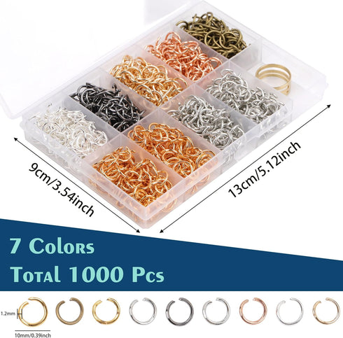 10 mm Jump Rings for Jewelry Making 7 Colors 1000 Pcs Stainless Steel Jump Rings with Open/Close Tools for Necklace Bracelet Repair Keychains Jewe...