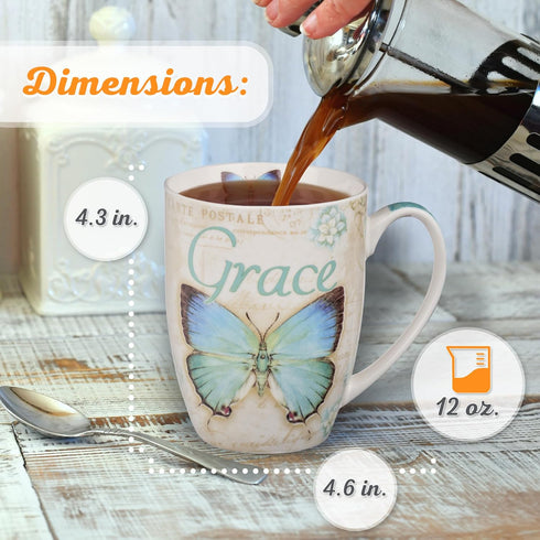 Christian Art Gifts Botanic Blue Butterfly Ceramic Coffee Mug – Inspirational Coffee Cup for Women & Men 12 oz. Lead-free Microwave and Dishwasher...