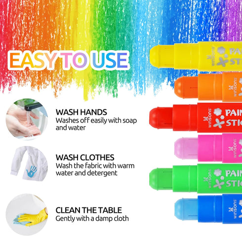 Tempera Paint Sticks,12 Vibrant Colors Washable Paint Sticks For Kids, Quick Drying, Non-Toxic, Suitable for Paper, Wood, Canvas, and Fabric, Mess...