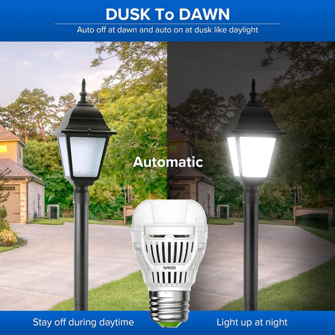 SANSI Dusk to Dawn Outdoor LED Light Bulb, 8W (60W Equivalent), 5000K Daylight 800 Lumen Sensor LED Bulb, A15 E26 Base Automatic On/Off Outdoor Li...