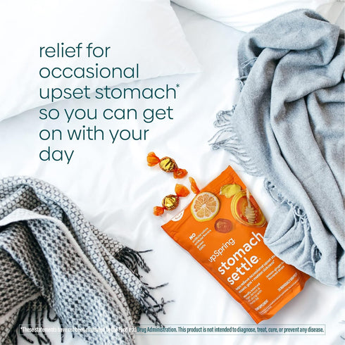 UpSpring Stomach Settle Drops for Occasional Nausea Relief and Morning Sickness with Ginger, Lemon, Spearmint, and B6. Individually Wrapped Drops,...