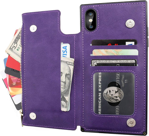 Bocasal Wallet Case for iPhone Xs Max with 3 Card Slots Cash Holder Zipper Design Premium PU Leather Sturdy Magnetic Closure 6.5 Inch(Purple)...